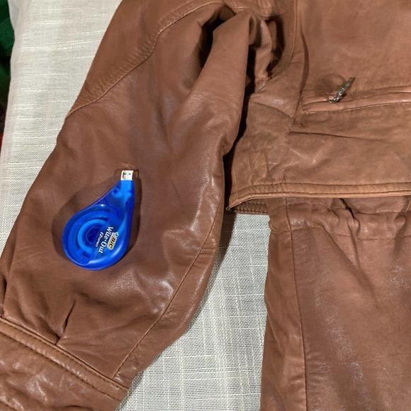 New Fast Leather Mid Length Light Brown Jacket Unisex Vintage 42 Plz See Pics - Picture 12 of 12